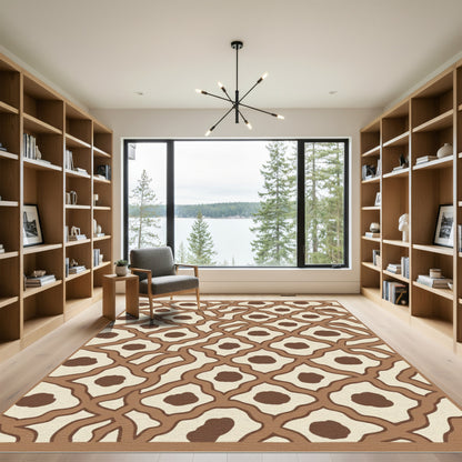 Brown Cream Interlocking Organic Shapes Rug