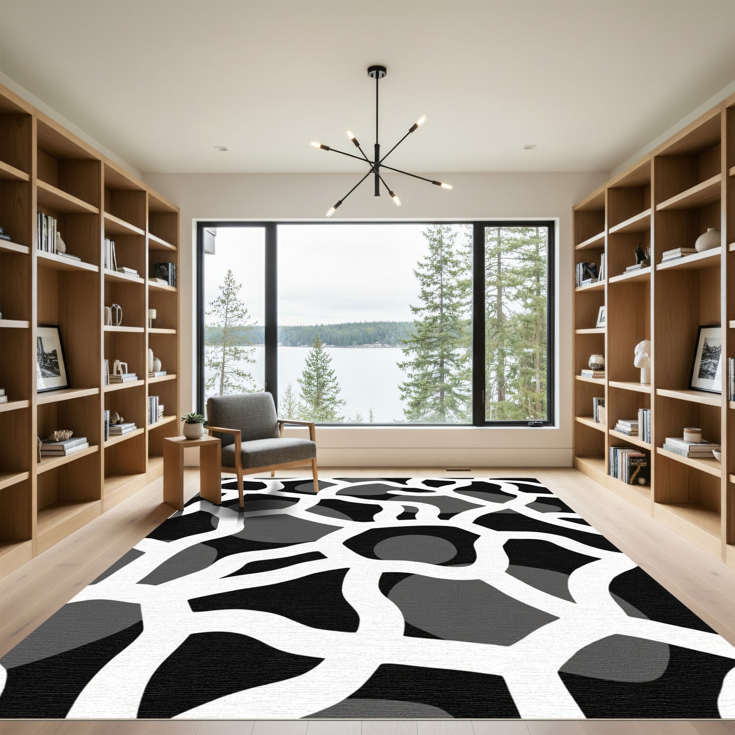 Monochrome Organic Abstract Lines Rug