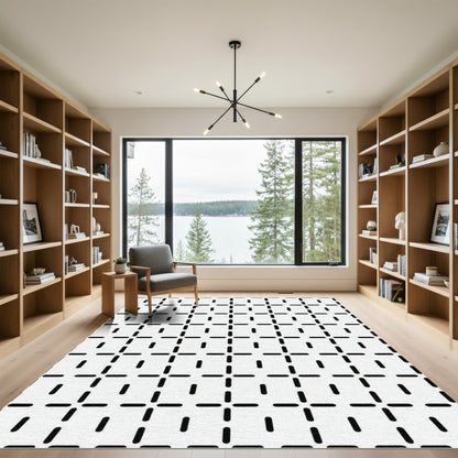Black and white geometric dash squares Rug