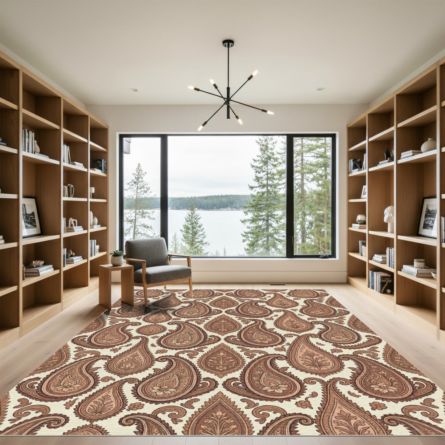 Classic Brown Paisley Floral Tapestry Rug