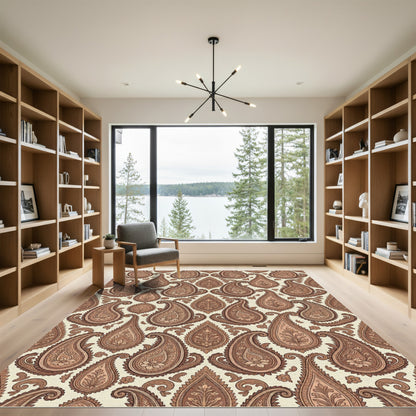 Classic Brown Paisley Floral Tapestry Rug