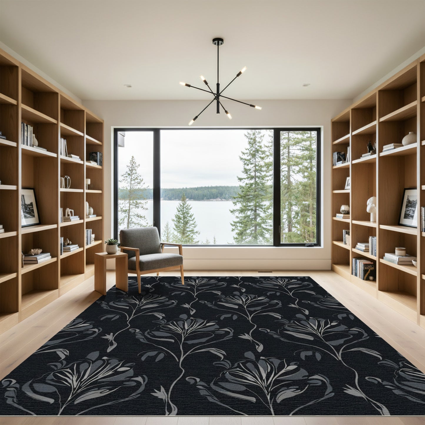 Dark Floral Vine Silhouette Rug