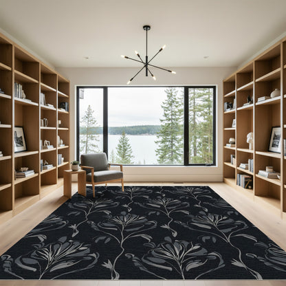 Dark Floral Vine Silhouette Rug