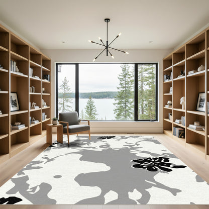 Monochromatic Organic Abstract Blooms Rug