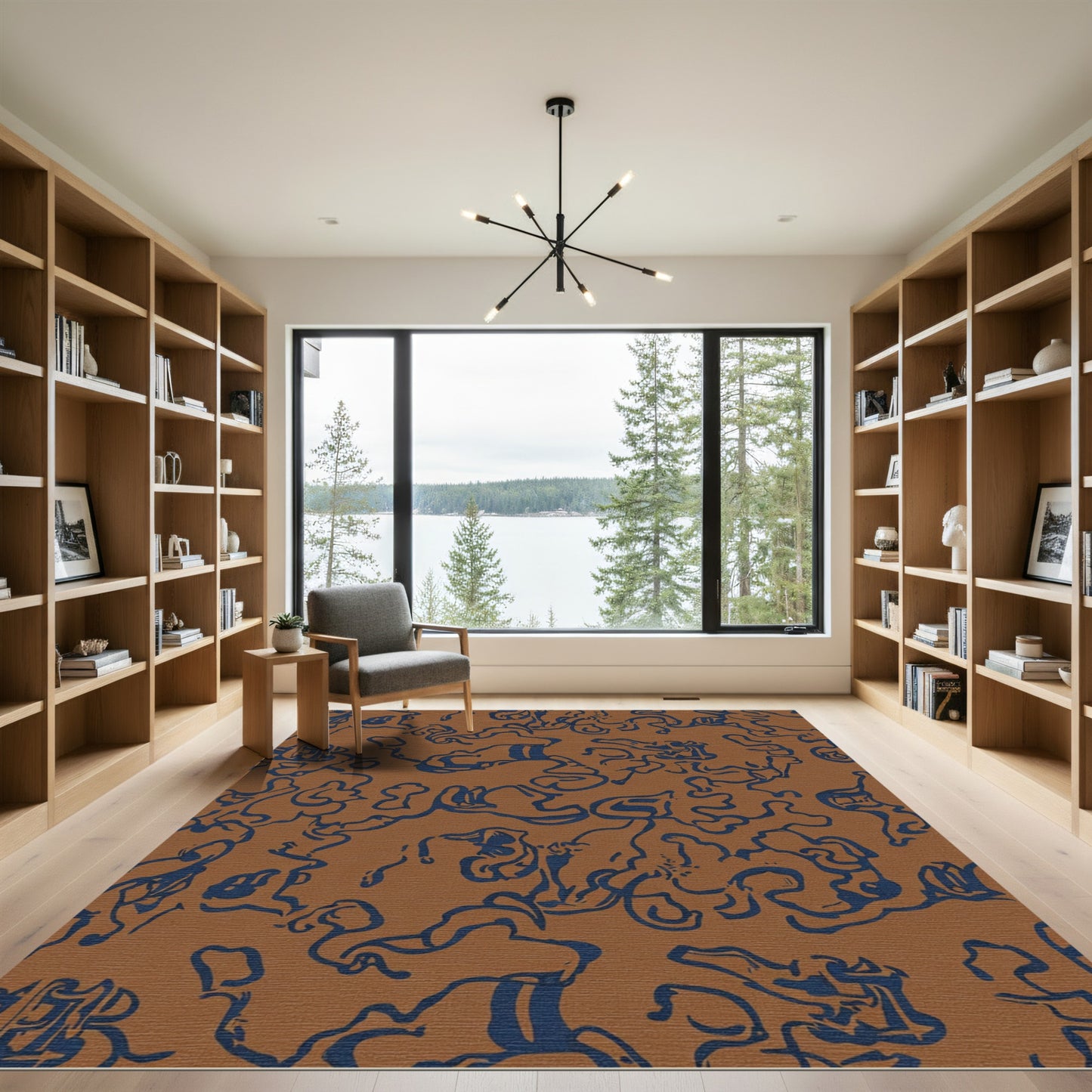 Brown Navy Abstract Organic Flow Rug