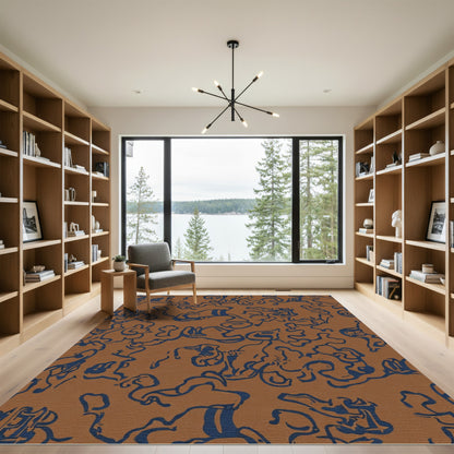 Brown Navy Abstract Organic Flow Rug