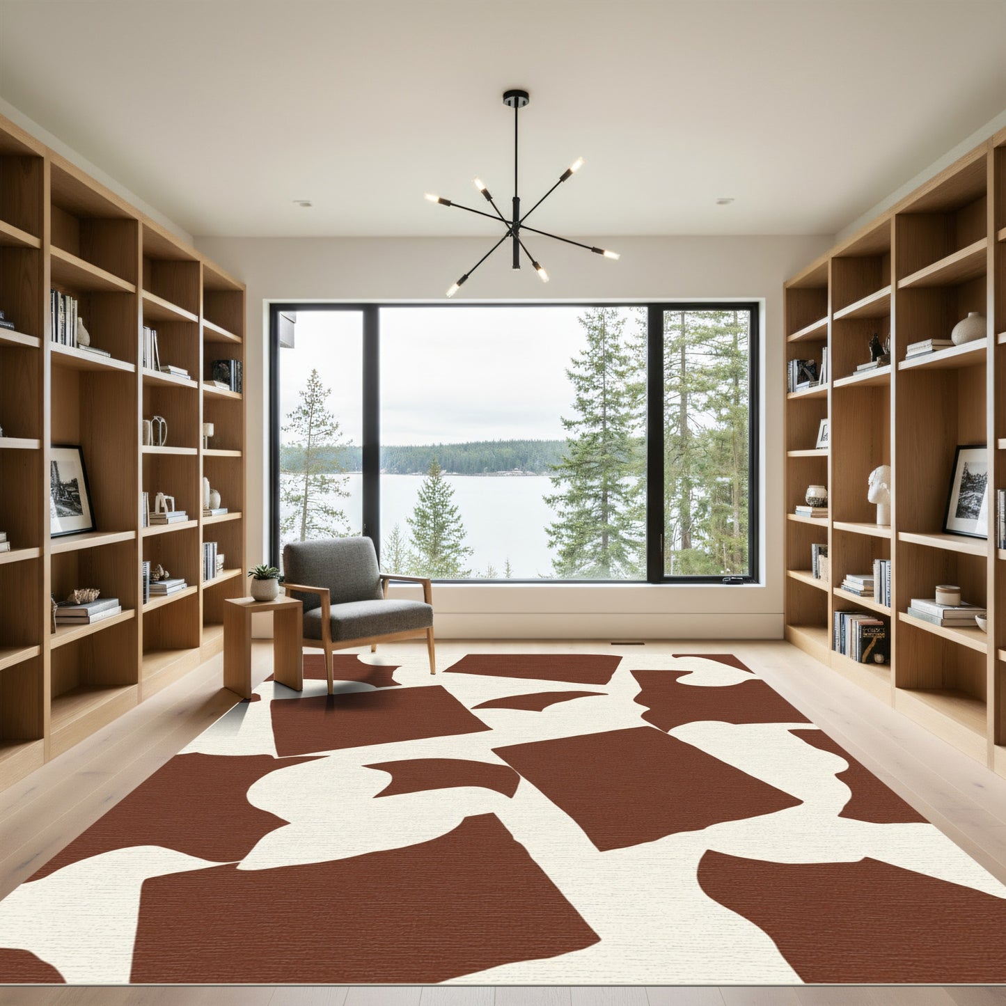 Brown Organic Shapes Cream Composition Rug