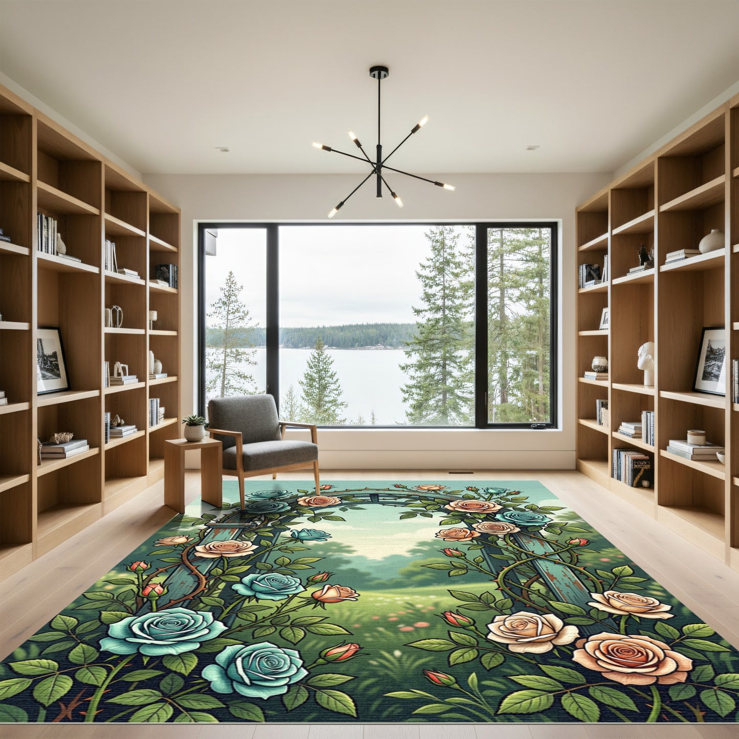 Enchanted Blue Peach Rose Trellis Rug