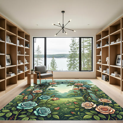 Enchanted Blue Peach Rose Trellis Rug
