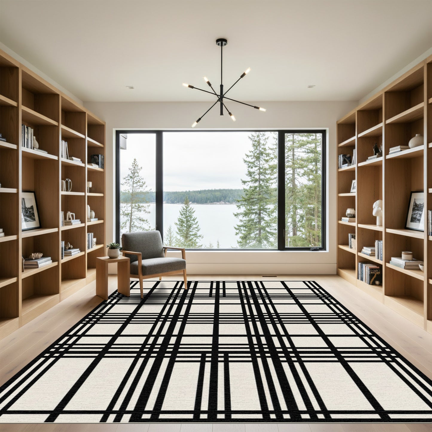 Black and White Geometric Plaid Rug