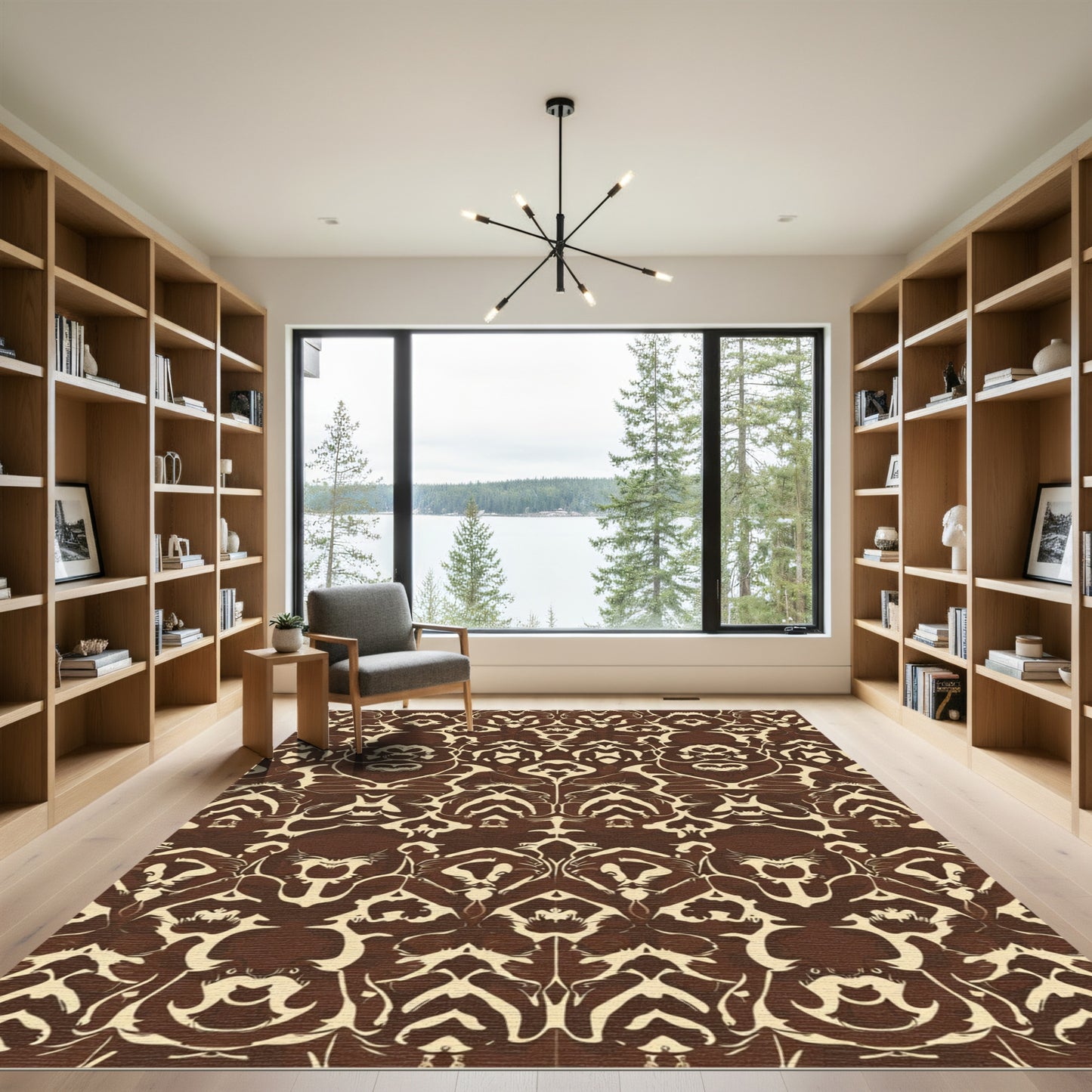 Brown Cream Organic Damask Rug