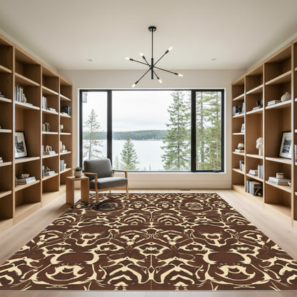 Brown Cream Organic Damask Rug