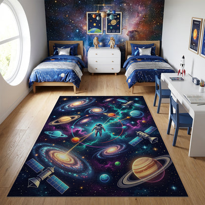 Vibrant Astronaut Cosmic Galaxies Planets Rug