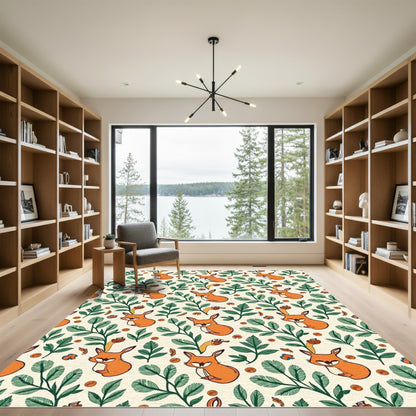 Whimsical Fox Leaves Floral Pattern Rug