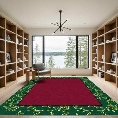 Deep Green Vine Border Burgundy Center Rug