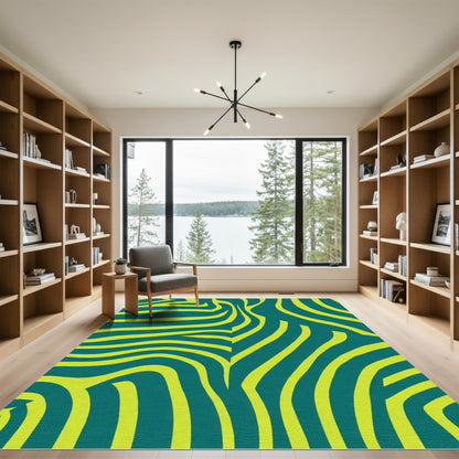 Teal Yellow Abstract Zebra Stripe Rug