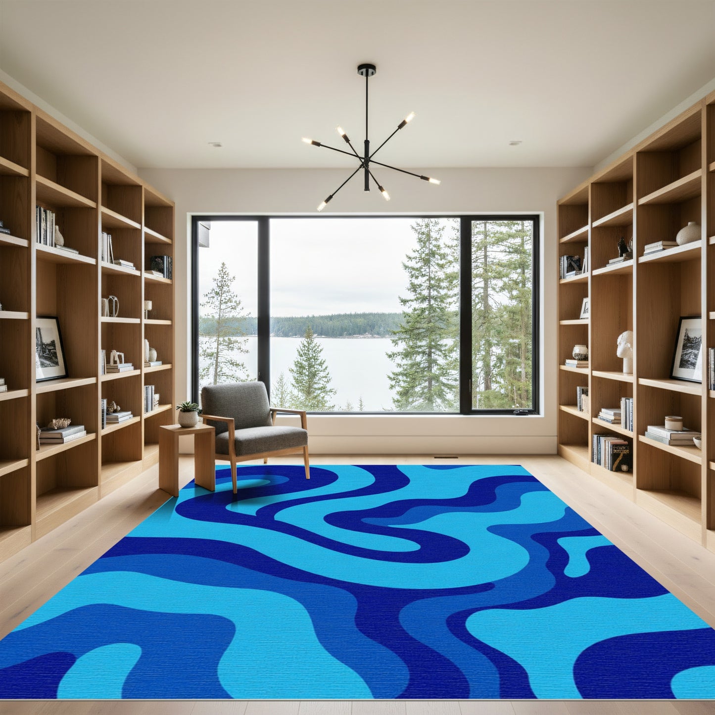 Abstract Blue Swirl Wavy Rug