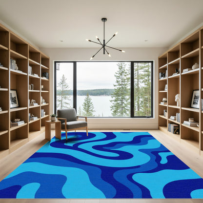 Abstract Blue Swirl Wavy Rug