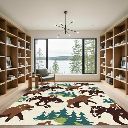 Brown Bears Woodland Forest Creatures Rug