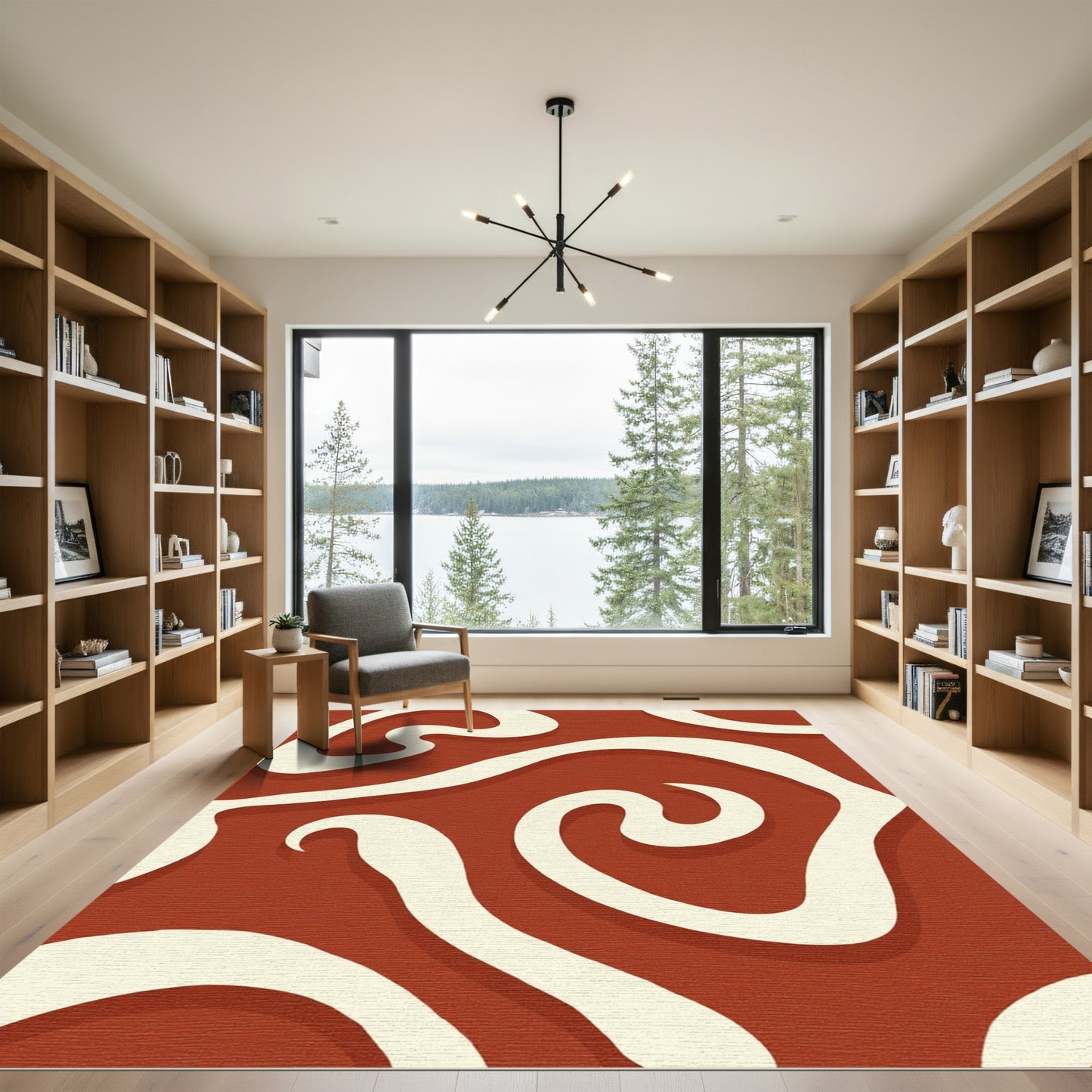Terracotta Ivory Abstract Swirl Rug