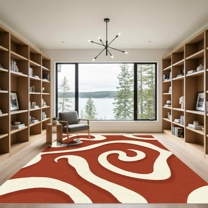 Terracotta Ivory Abstract Swirl Rug