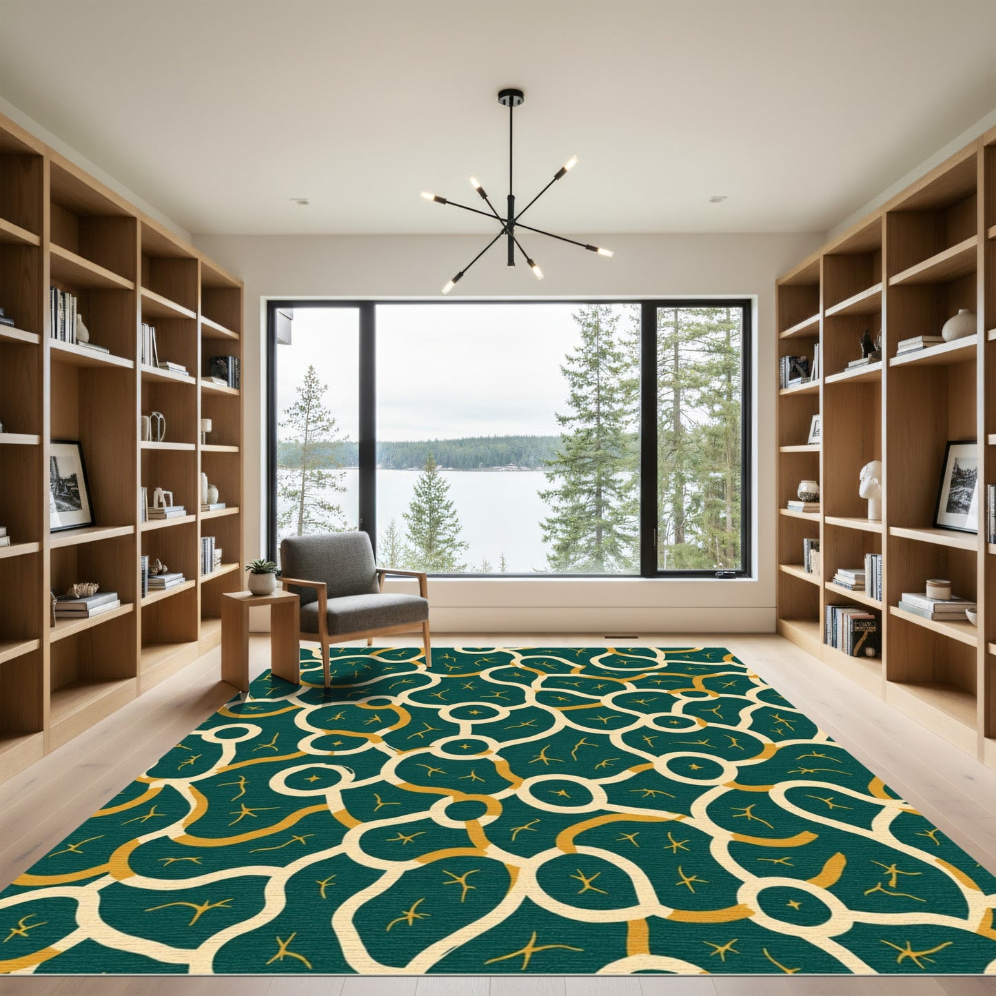 Dark Teal Organic Line Abstract Rug