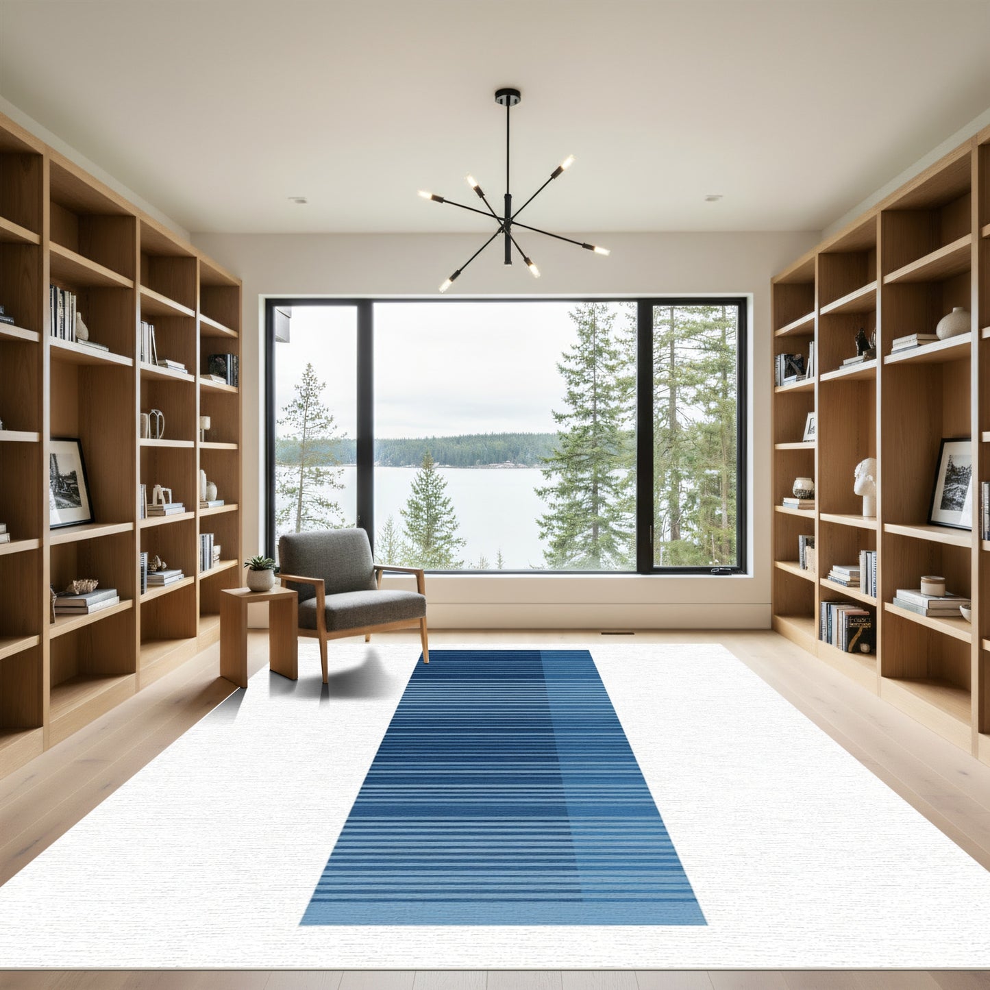 Deep Blue Striped Gradient Rug