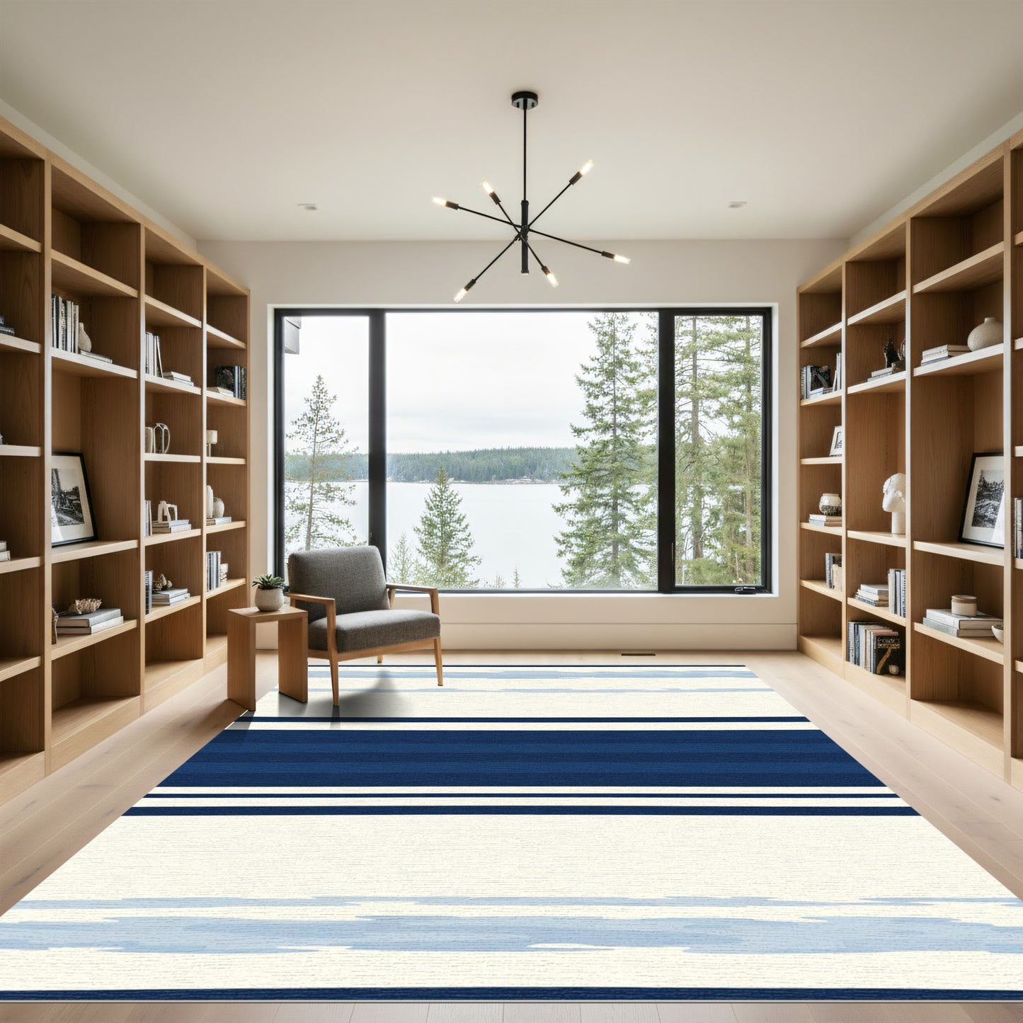 Nautical Navy Blue Watercolor Stripe Rug