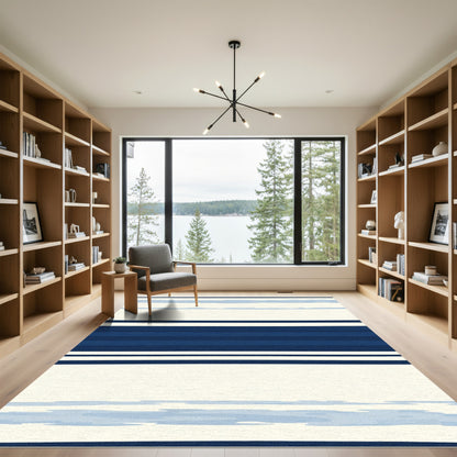 Nautical Navy Blue Watercolor Stripe Rug