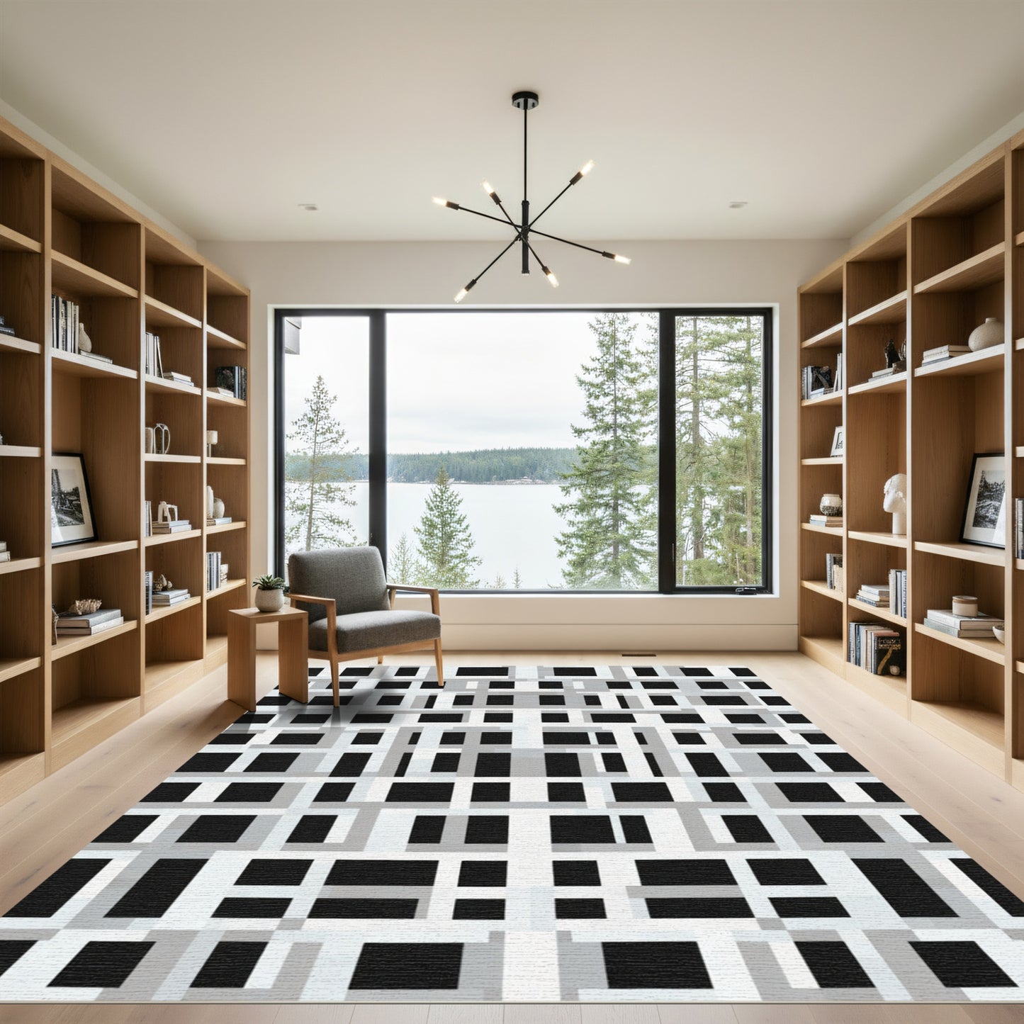Monochrome Intersecting Lines Rectangles Rug