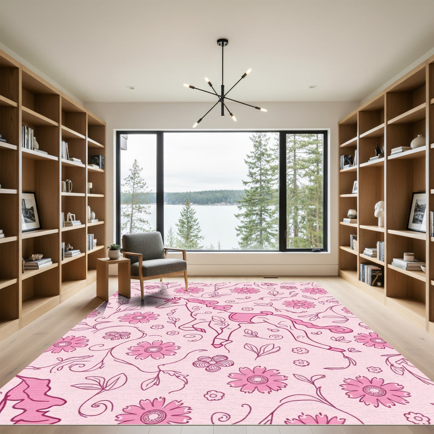 Whimsical Pink Unicorn Floral Meadow Rug