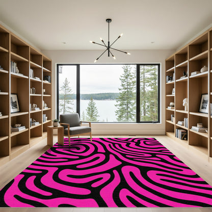 Hot Pink Black Swirled Abstract Rug