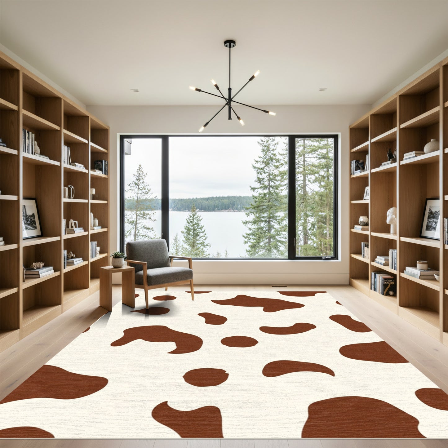 Brown White Cow Spot Accents Rug