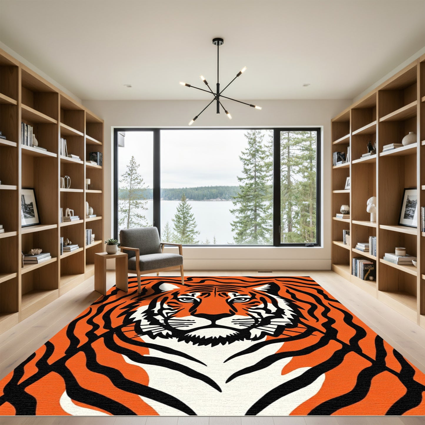 Bold Orange Tiger Face Graphic Rug