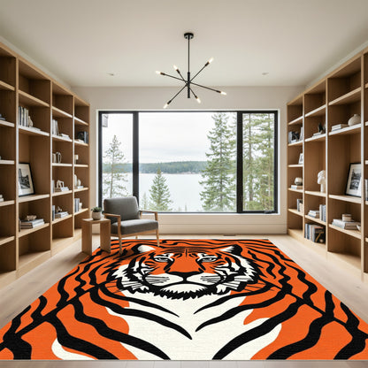 Bold Orange Tiger Face Graphic Rug