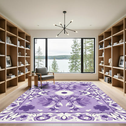 Purple Floral Medallion Crescent Sun Rug