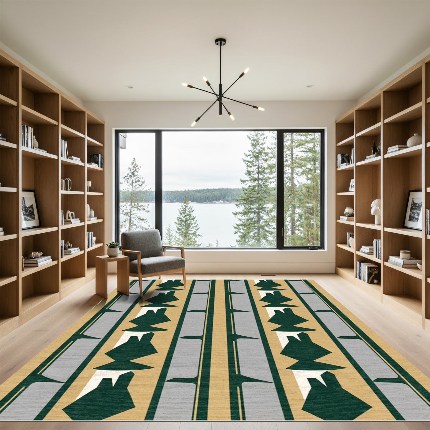 Geometric Deep Green Abstract Stripes Rug