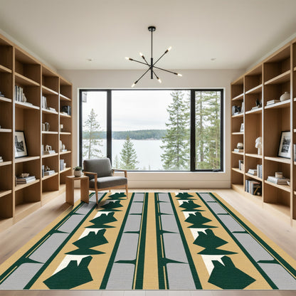 Geometric Deep Green Abstract Stripes Rug