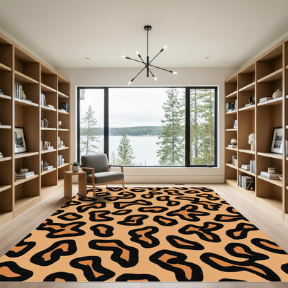 Bold Orange Black Wild Cat Print Rug