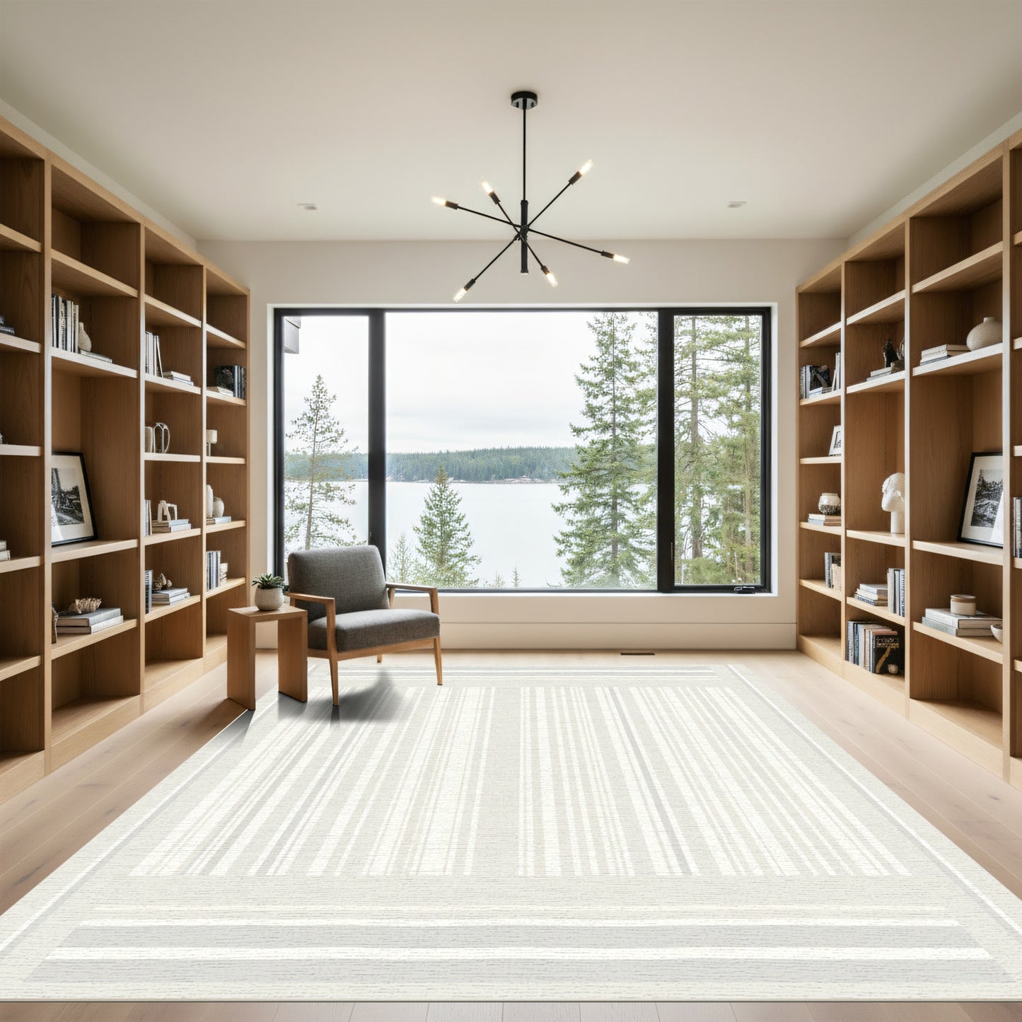 Soft Neutral Stripe Rectangular Rug