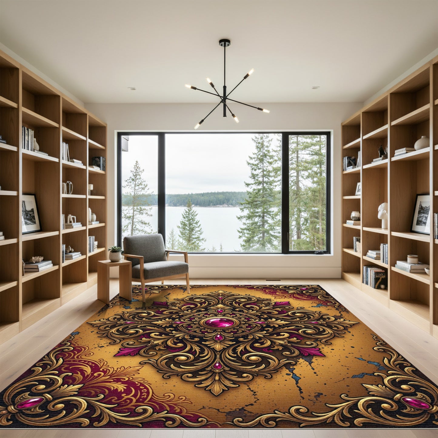 Ornate Golden Jewel Baroque Filigree Rug