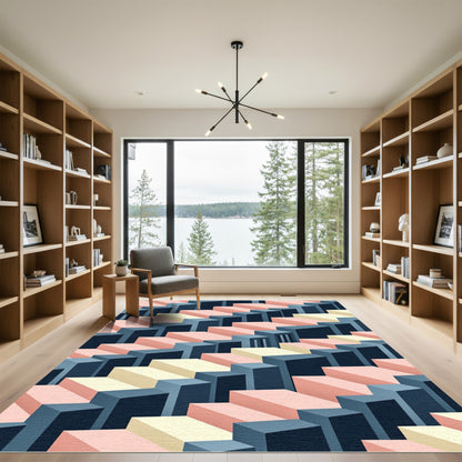 Modern Isometric Pastel Geometric Staircase Rug