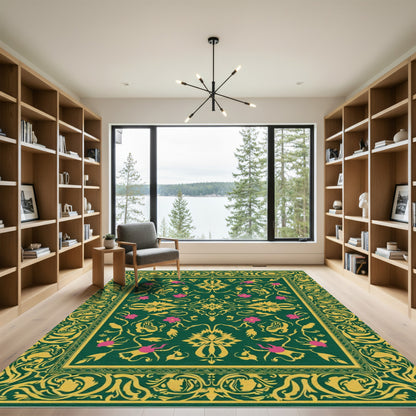 Emerald Green Floral Filigree Garden Rug