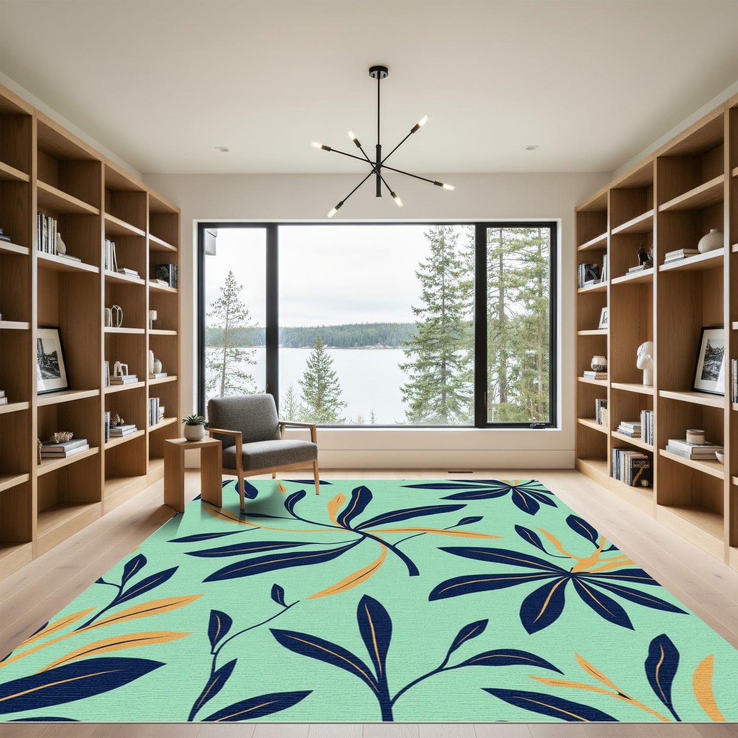 Navy Orange Tropical Floral Collage Rug
