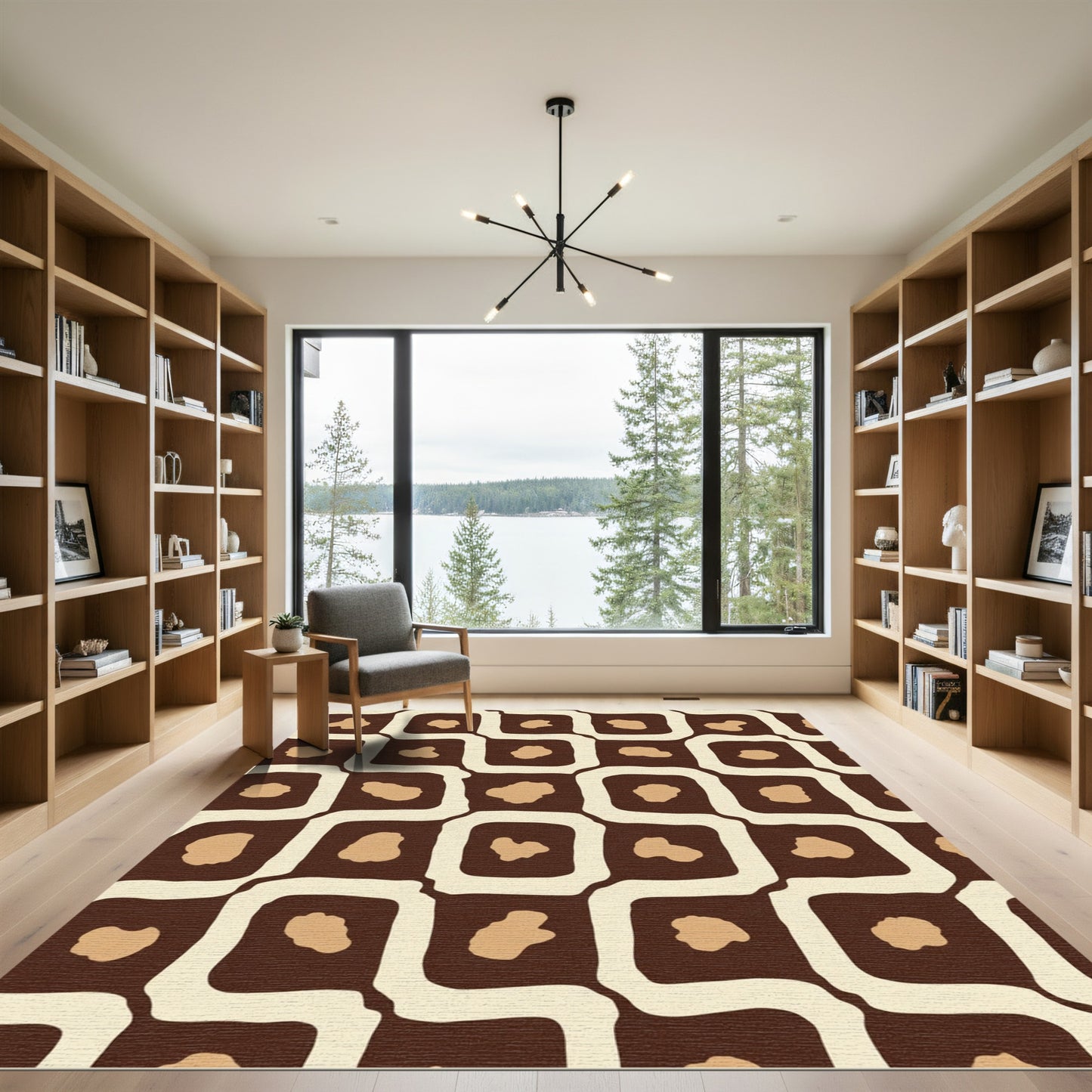 Retro Brown Beige Organic Squares Rug