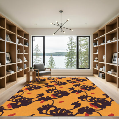 Dark Floral Vine Orange Accent Rug