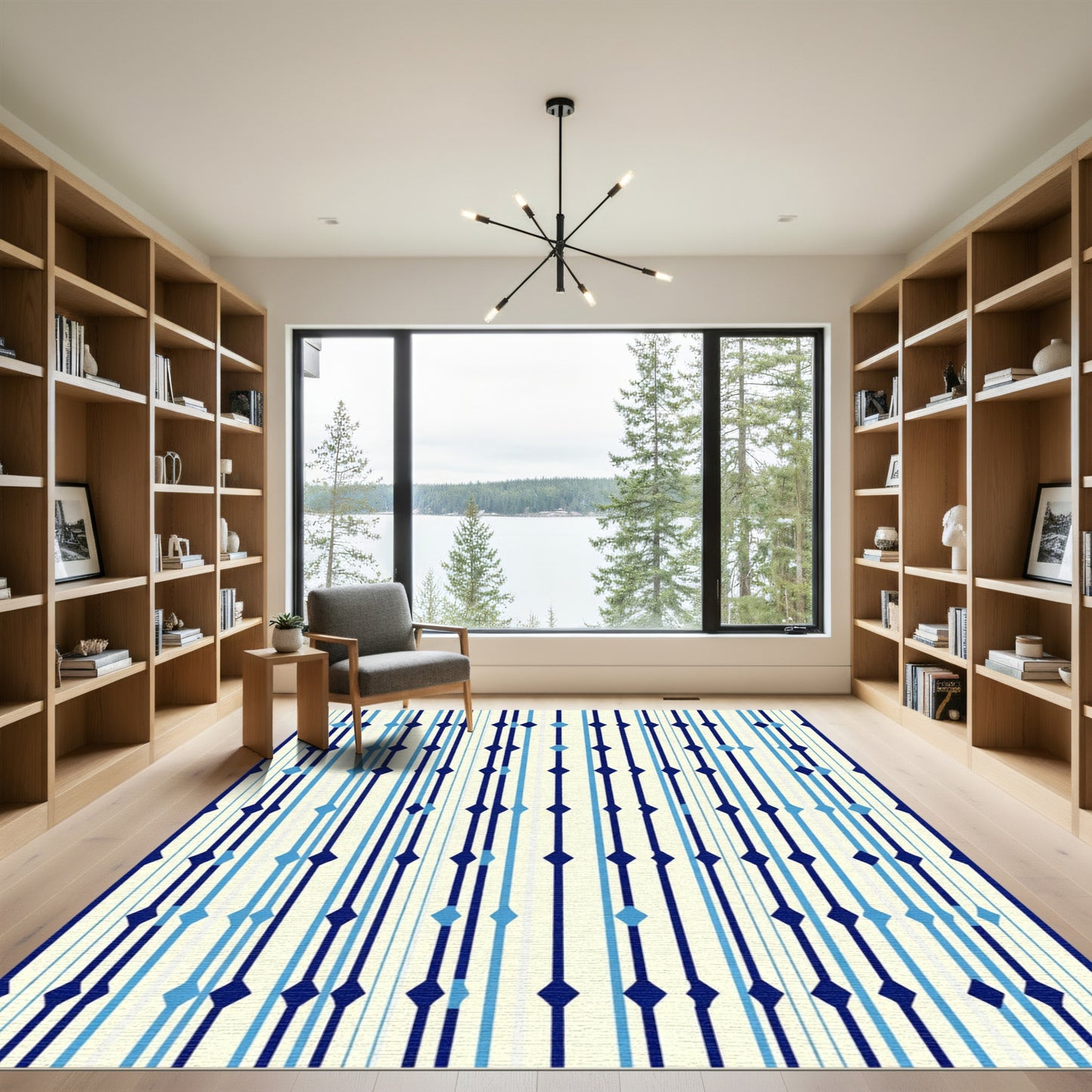 Navy Blue Diamond Vertical Stripe Rug