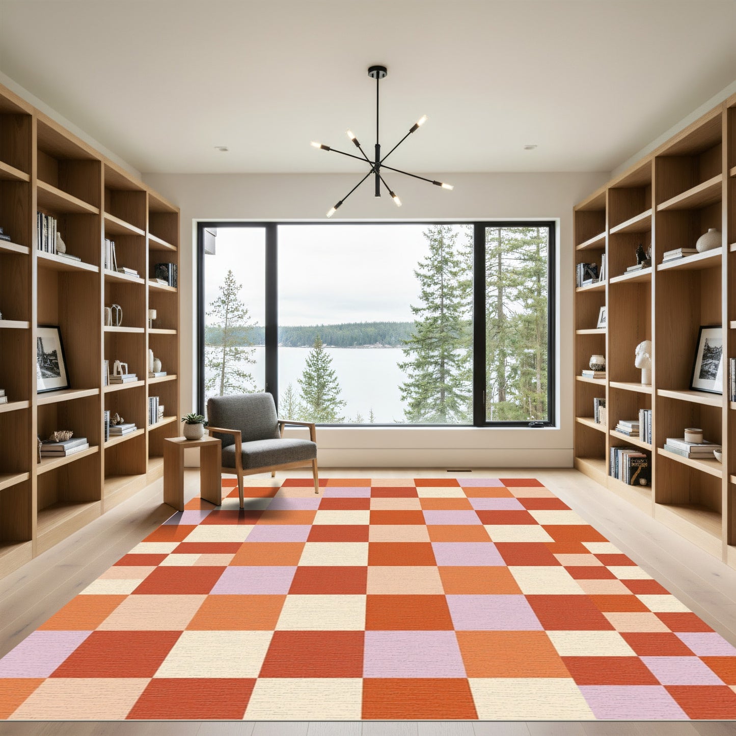 Modern Red Orange Checkerboard Squares Rug