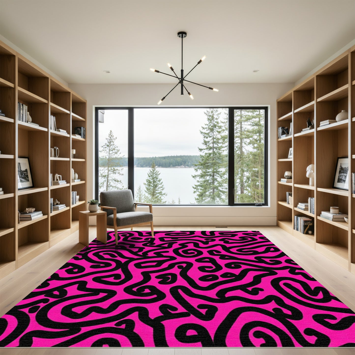 Hot Pink Flowing Line Abstract Rug