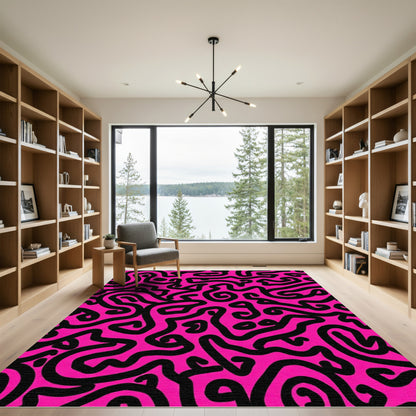 Hot Pink Flowing Line Abstract Rug